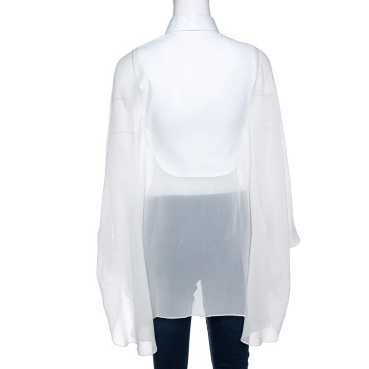 Pre Owned Valentino White Silk Draped Detail Button Front Blouse S