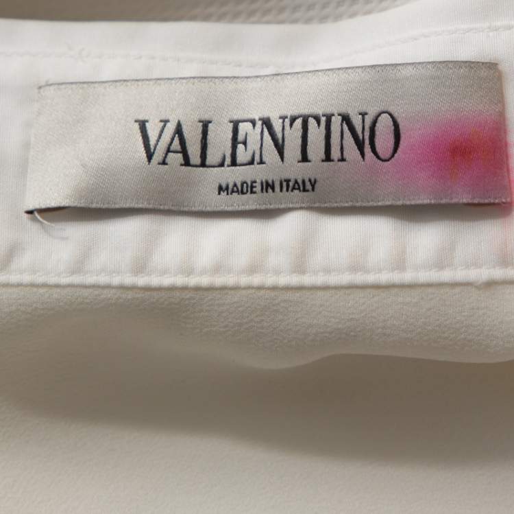 Pre Owned Valentino White Silk Draped Detail Button Front Blouse S