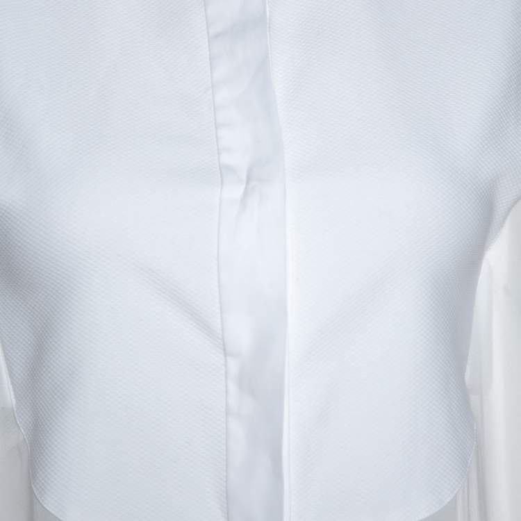 Pre Owned Valentino White Silk Draped Detail Button Front Blouse S