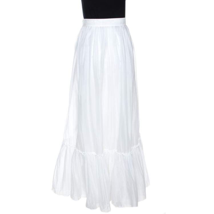 Pre Owned Valentino White Cotton Flared Maxi Skirt S