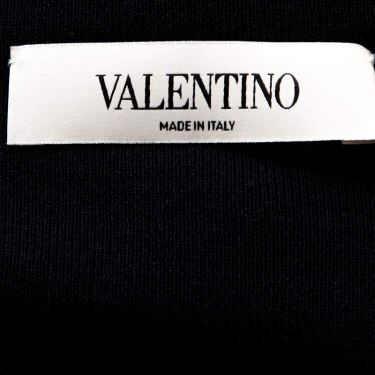 Pre Owned Valentino Navy Blue Knit Lace Trim Waterfall Front Cardigan M