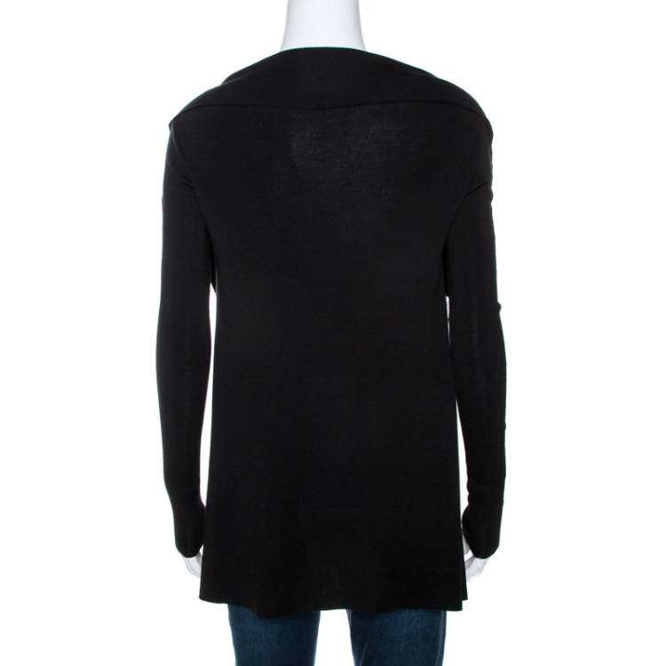 Pre Owned Valentino Black Knit Lace Trim Waterfall Front Cardigan M