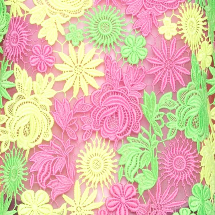 Pre Owned Valentino Multicolor Neon Floral Guipure Lace Top S