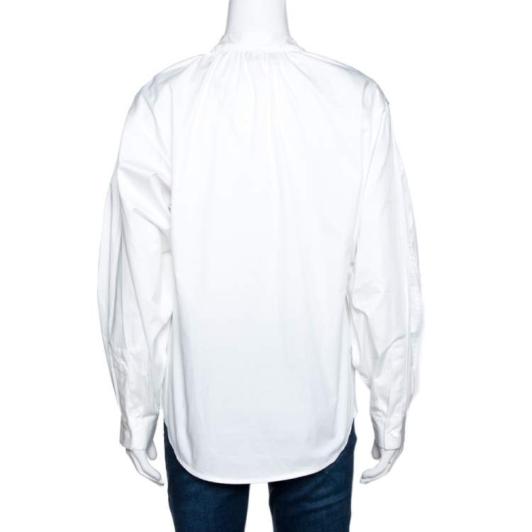 Pre Owned Valentino White Cotton Poplin Floral Embroidered Button Front Shirt M