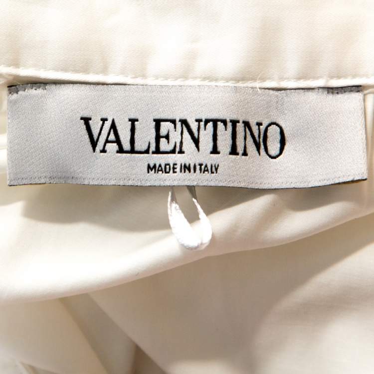 Pre Owned Valentino White Cotton Poplin Floral Embroidered Button Front Shirt M