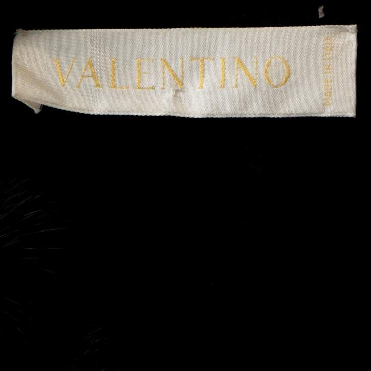Pre Owned Valentino Black Felt Wool Fur Trim Belted Jacket XL