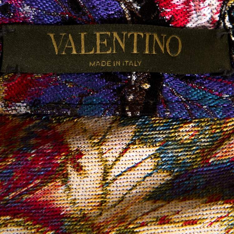 Pre Owned Valentino Multicolor Butterfly Silk Brocade Midi Skirt M