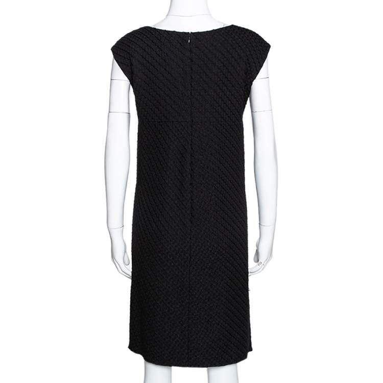 Pre Owned Valentino Black Textured Wool Bejewelled Sheath Dress M