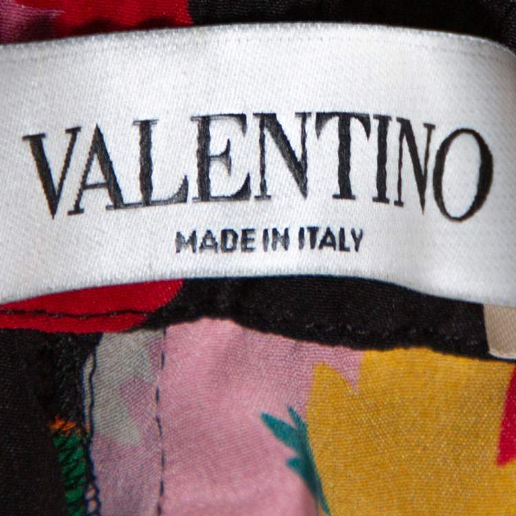 Pre Owned Valentino Multicolor Silk Tropical Print Wide Leg Pants S