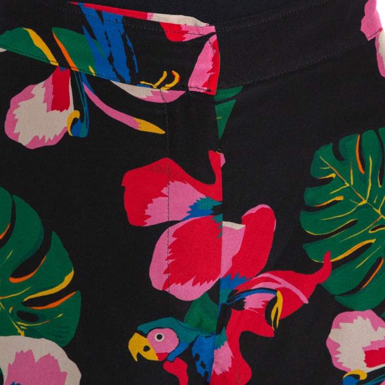 Pre Owned Valentino Multicolor Silk Tropical Print Wide Leg Pants S