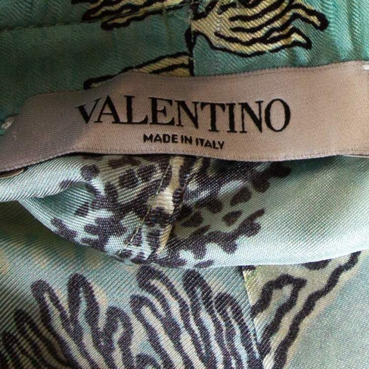 Pre Owned Valentino Turquoise and Yellow Printed Silk Pajama Pants L