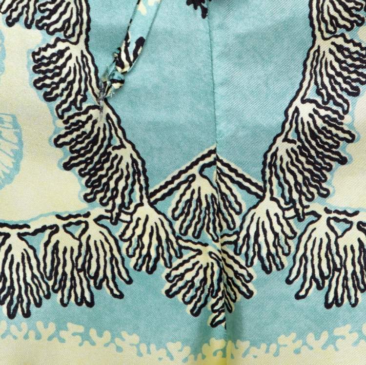 Pre Owned Valentino Turquoise and Yellow Printed Silk Pajama Pants L