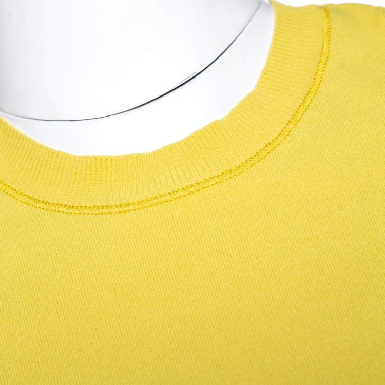 Pre Owned Valentino Yellow Knit & Lace Short Sleeve Top M 