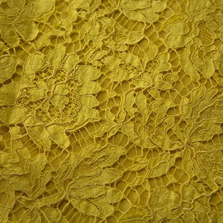 Pre Owned Valentino Yellow Knit & Lace Short Sleeve Top M 