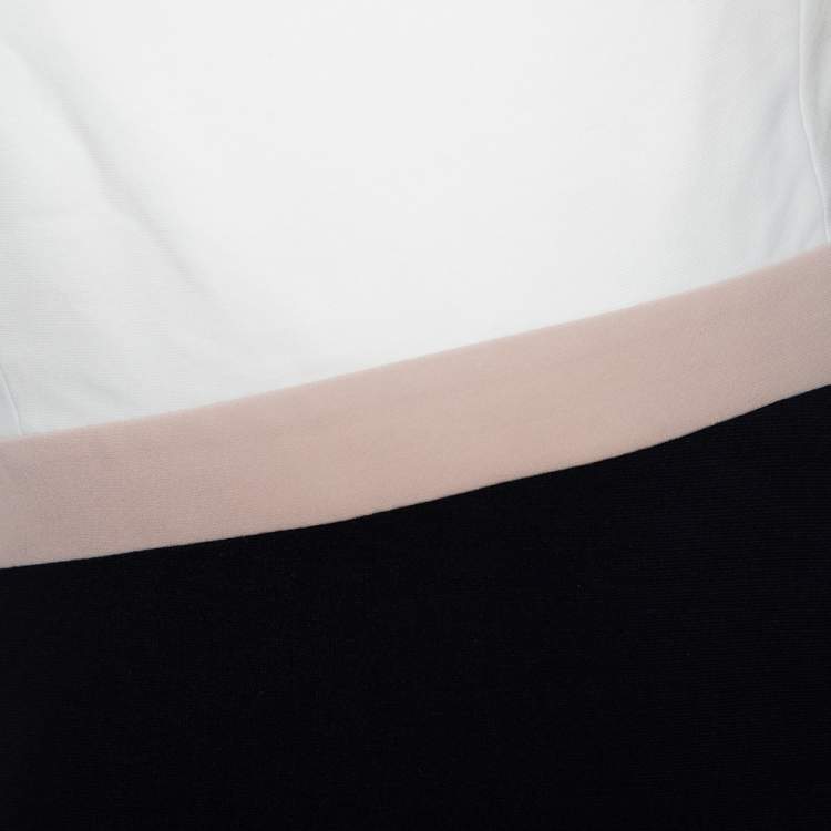 Pre Owned Valentino Colorblock Stretch Crepe Ruffled Fitted Dress M