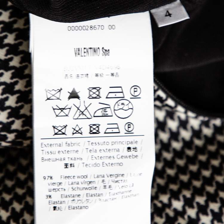 Pre Owned Valentino Black Houndstooth Print Wool Ruffle Trim Midi Dress S