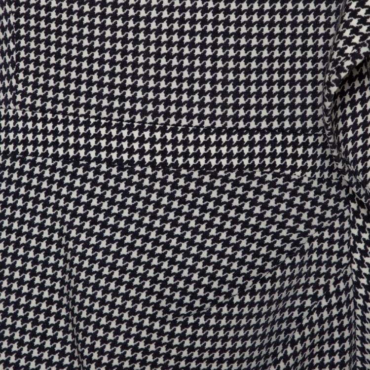 Pre Owned Valentino Black Houndstooth Print Wool Ruffle Trim Midi Dress S