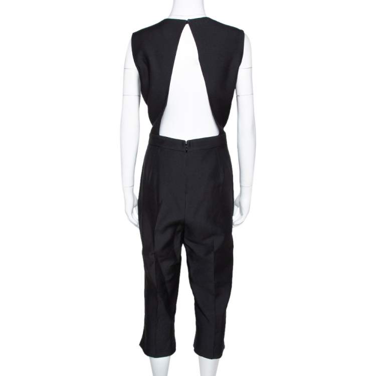 Pre Owned Valentino Black Wool & Silk Blend Open Back Jumpsuit L