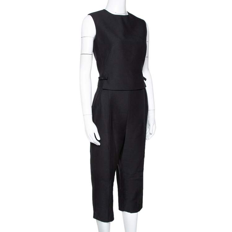 Pre Owned Valentino Black Wool & Silk Blend Open Back Jumpsuit L