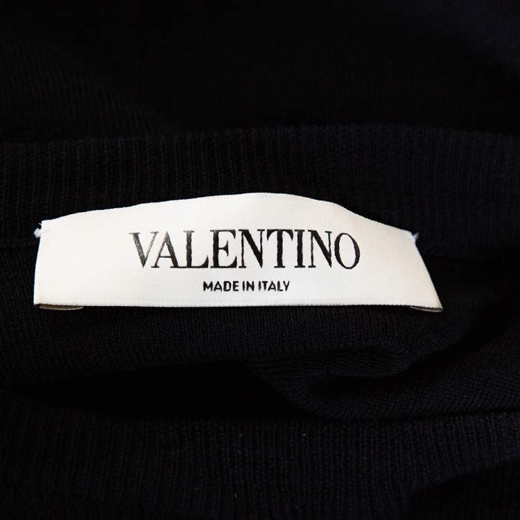 Pre Owned Valentino Black Wool Lace Trim Cape Top M