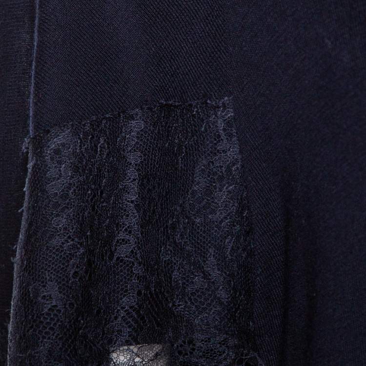 Pre Owned Valentino Black Wool Lace Trim Cape Top M