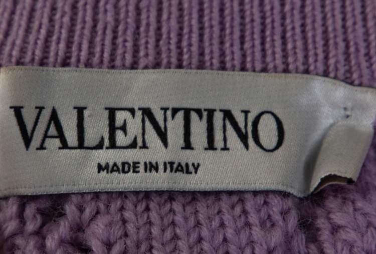 Pre Owned Valentino Lilac Wool Aran Knit Off Shoulder Sweater L