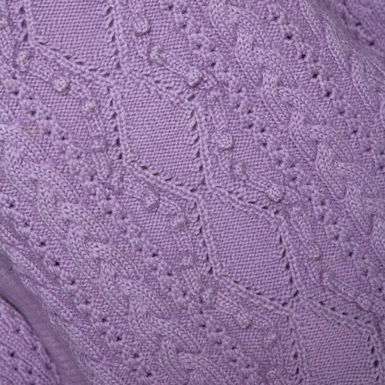 Pre Owned Valentino Lilac Wool Aran Knit Off Shoulder Sweater L