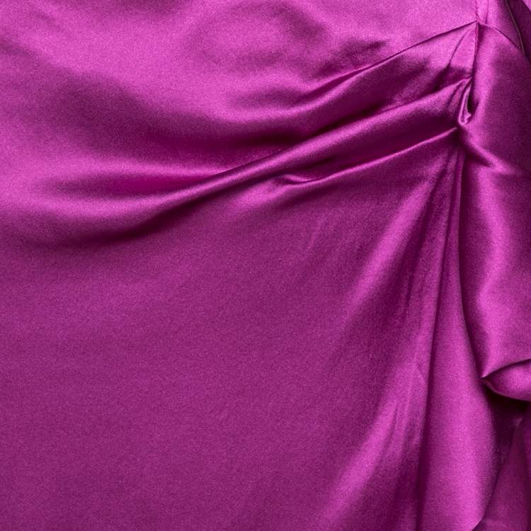 Pre Owned Valentino Fuchsia Silk Draped Maxi Skirt L
