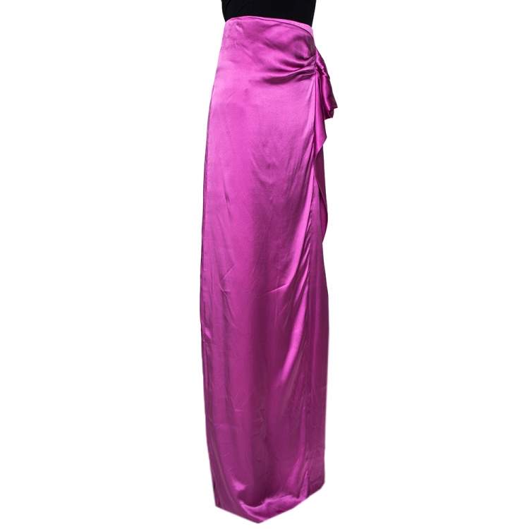 Pre Owned Valentino Fuchsia Silk Draped Maxi Skirt L