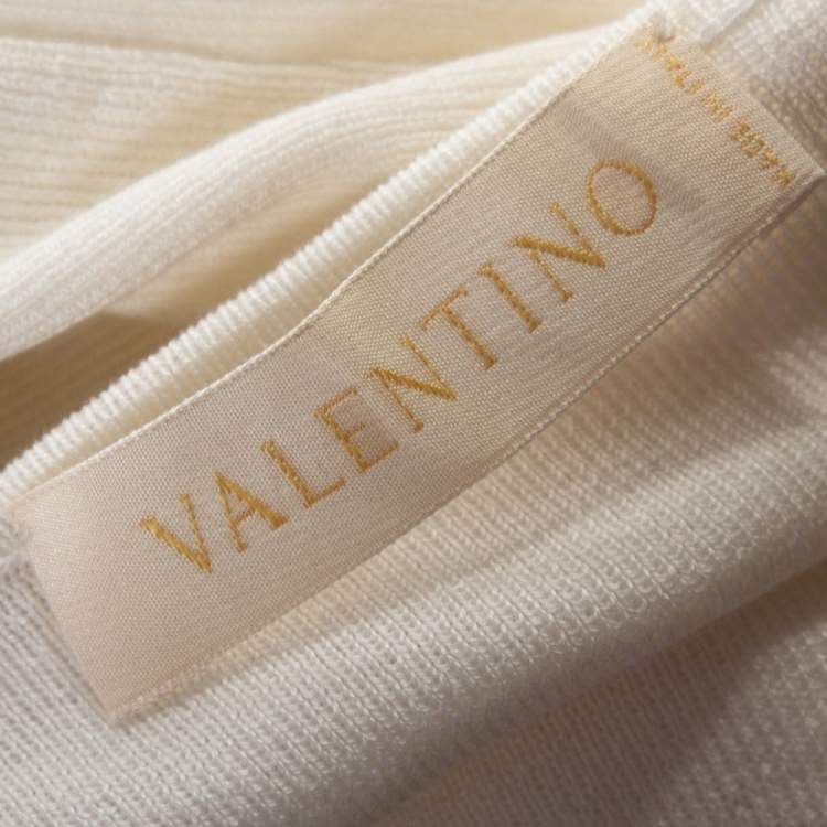 Pre Owned Valentino Off White Cotton Sequined Lace Trim Tank Top M