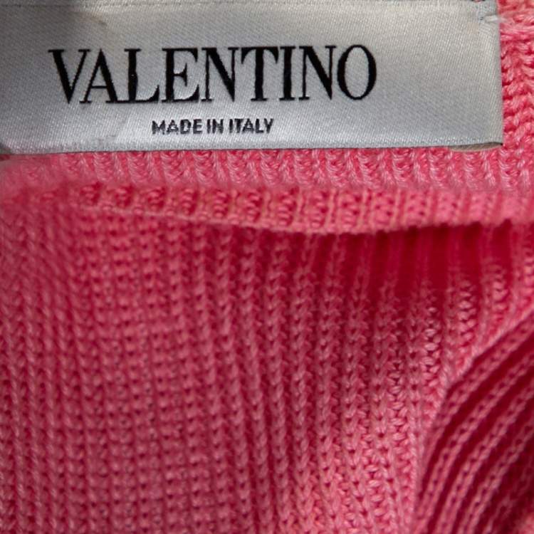 Pre Owned Valentino Pink Cotton Knit Ruffle Trim Sweater M 
