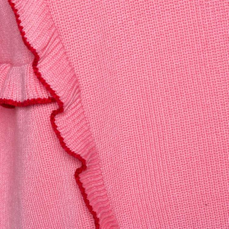 Pre Owned Valentino Pink Cotton Knit Ruffle Trim Sweater M 