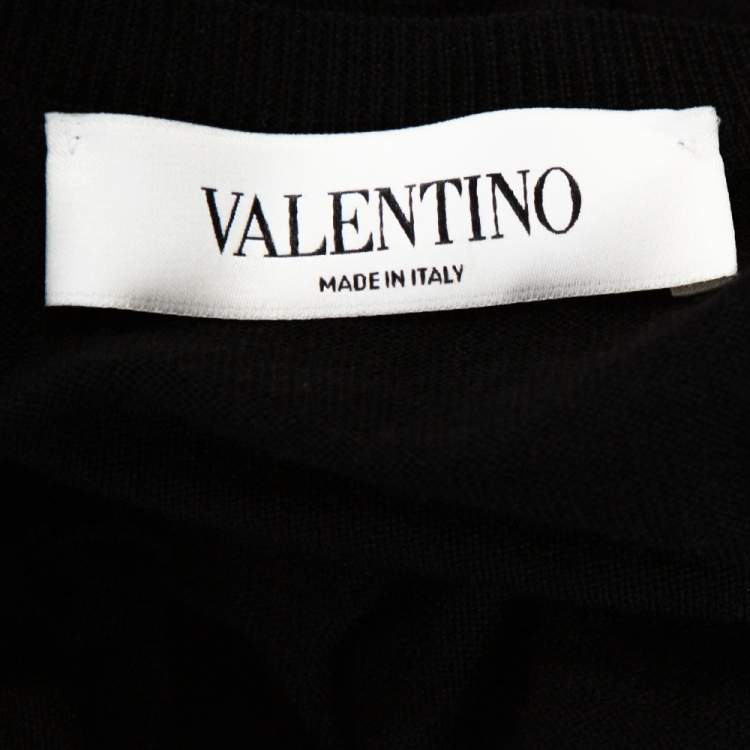 Pre Owned Valentino Black Silk Wool Blend Embellished Yoke Cardigan L