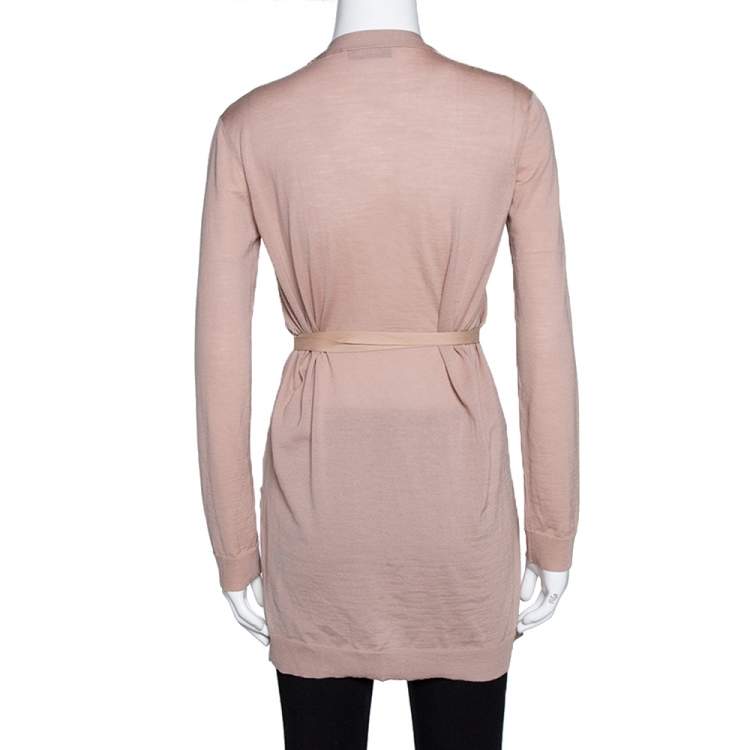 Pre Owned Valentino Blush Pink Wool & Lace Belted Cardigan XS