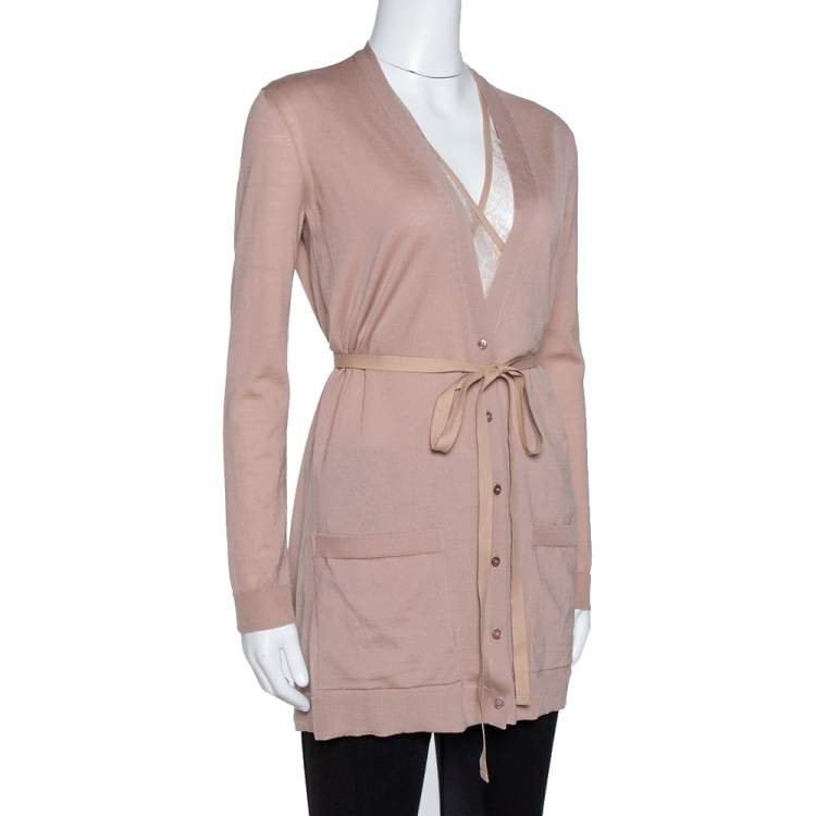 Pre Owned Valentino Blush Pink Wool & Lace Belted Cardigan XS