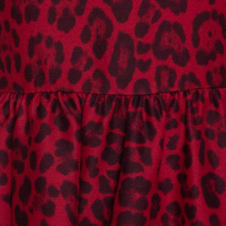 Pre Owned Valentino Red Wool & Silk Blend Leopard Print Short Dress S