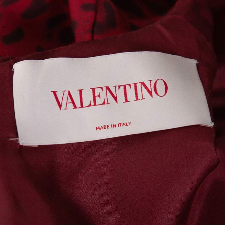 Pre Owned Valentino Red Wool & Silk Blend Leopard Print Short Dress S