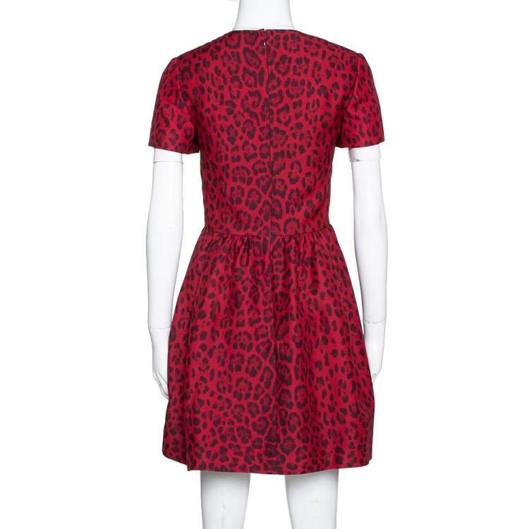 Pre Owned Valentino Red Wool & Silk Blend Leopard Print Short Dress S
