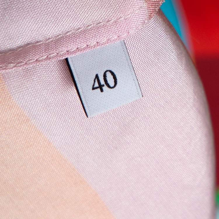 Pre Owned Valentino Multicolor Stripe & Check Print Silk Boxy Top S