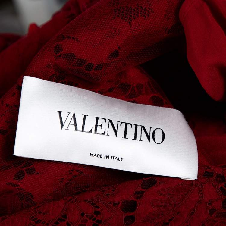 Pre Owned Valentino Red Lace Butterfly Appliqued Sheath Dress S