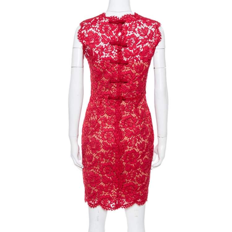 Valentino Red Lace Bow Detail Sleeveless Sheath Dress M Valentino | TLC
