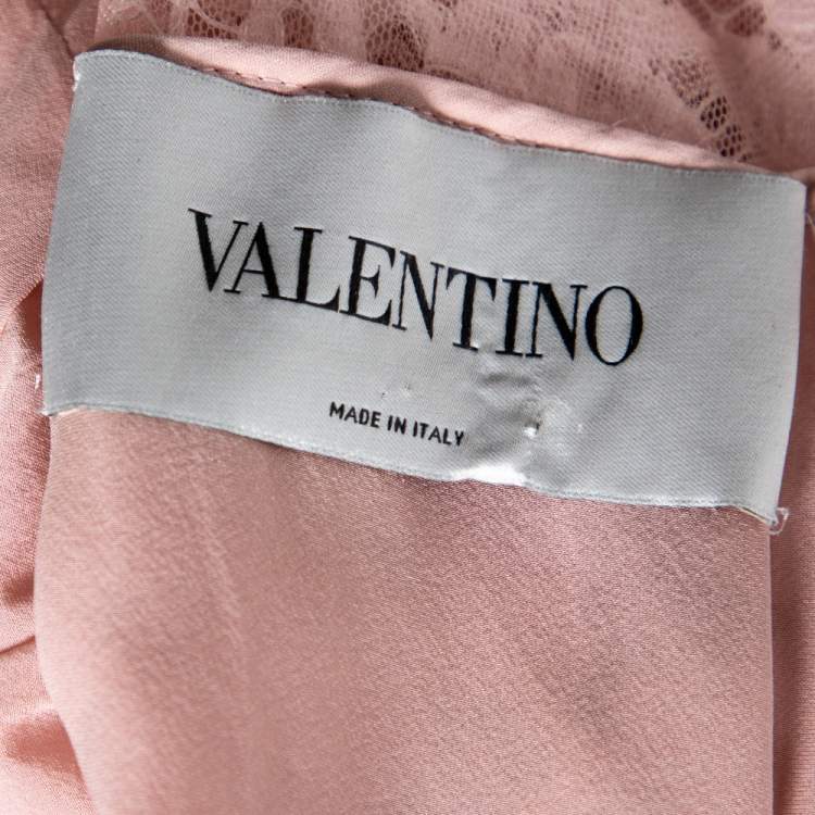 Pre Owned Valentino Light Pink Floral Lace Long Sleeve Gown M 