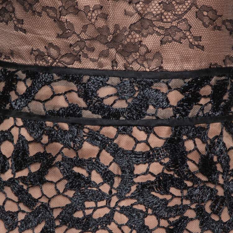 Pre Owned Valentino Black Lace Overlay Flute Sleeve Midi Dress S