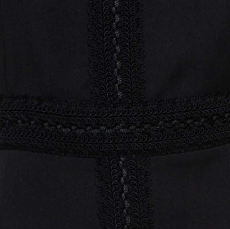 Pre Owned Valentino Black Silk Wool Tonal Lace Trim Sheath Dress L