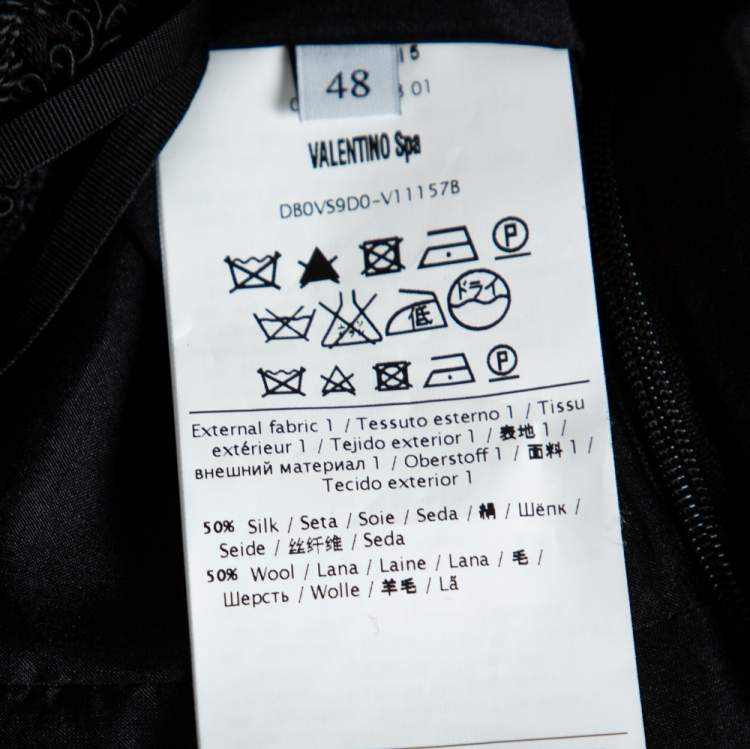 Pre Owned Valentino Black Silk Wool Tonal Lace Trim Sheath Dress L