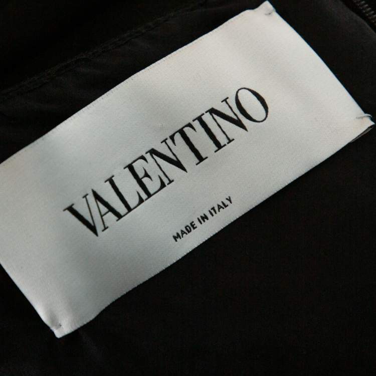 Pre Owned Valentino Black Silk Wool Tonal Lace Trim Sheath Dress L