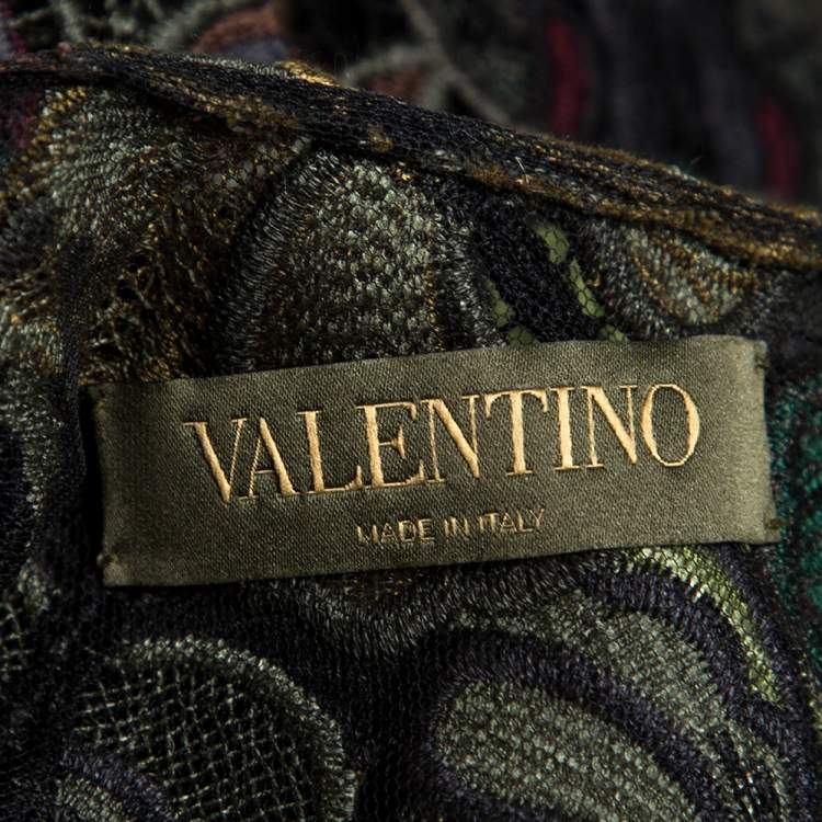 Pre Owned Valentino Green Butterfly Patterned Cotton Lace Cropped Top S
