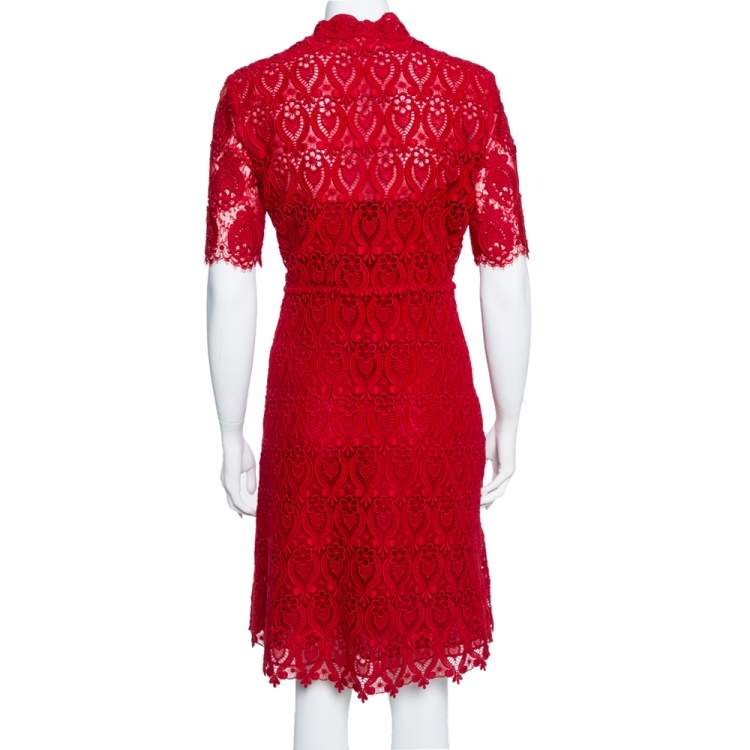 مملوكة مسبقًا Valentino Red Lace Button Front Sheath Dress M