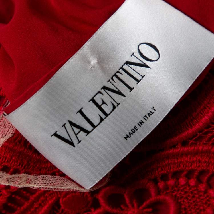مملوكة مسبقًا Valentino Red Lace Button Front Sheath Dress M