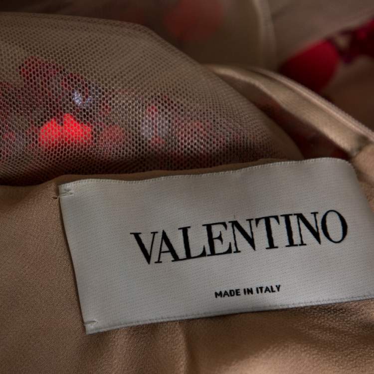 Pre Owned Valentino Cream & Red Paillette Embellished Tulle Dress M